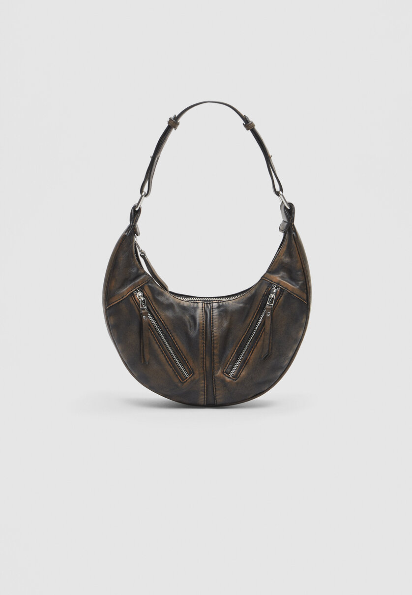 Leather moon bag - Women's fashion | Stradivarius United Kingdom
