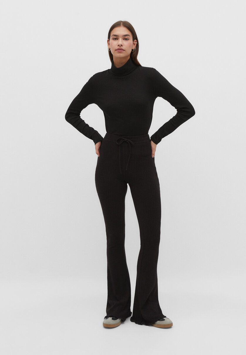 Ribbed stretch flared trousers - Women's fashion | Stradivarius