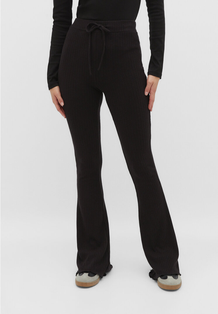 Black Ribbed Flared Trousers