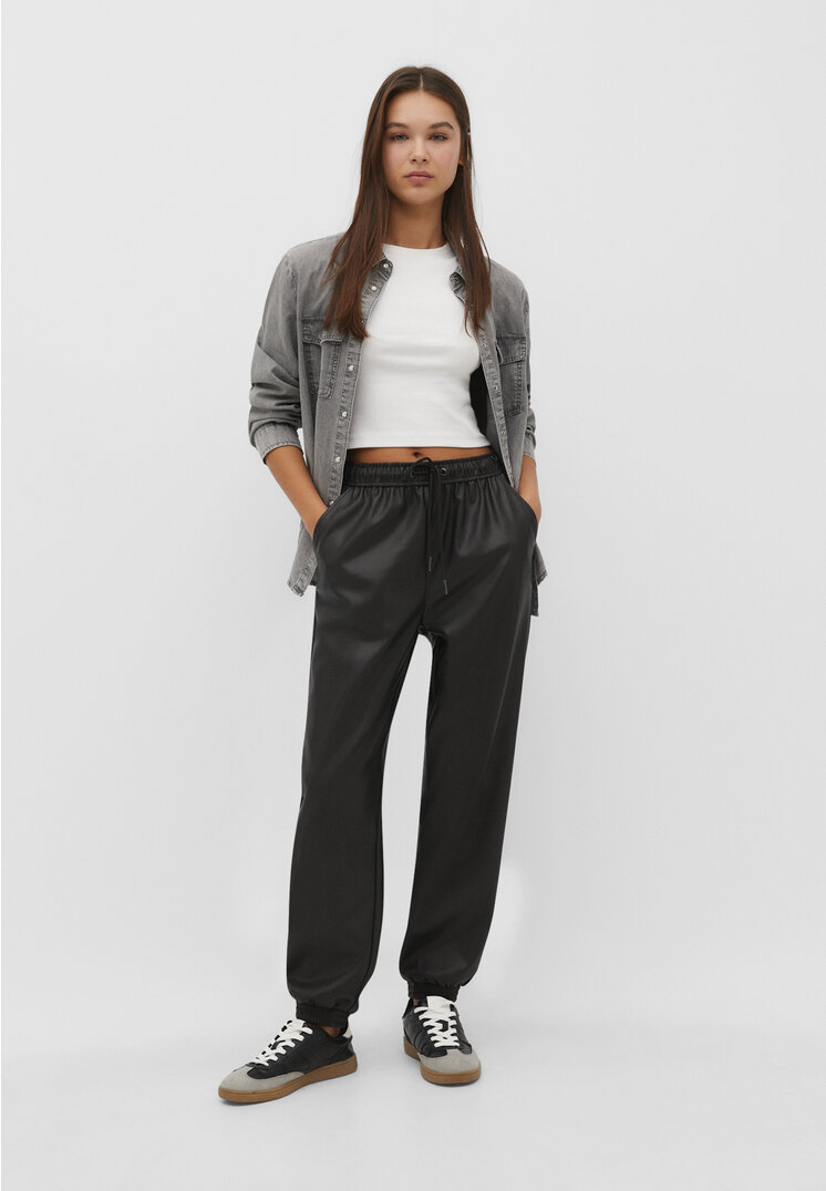 Faux leather clearance joggers zara