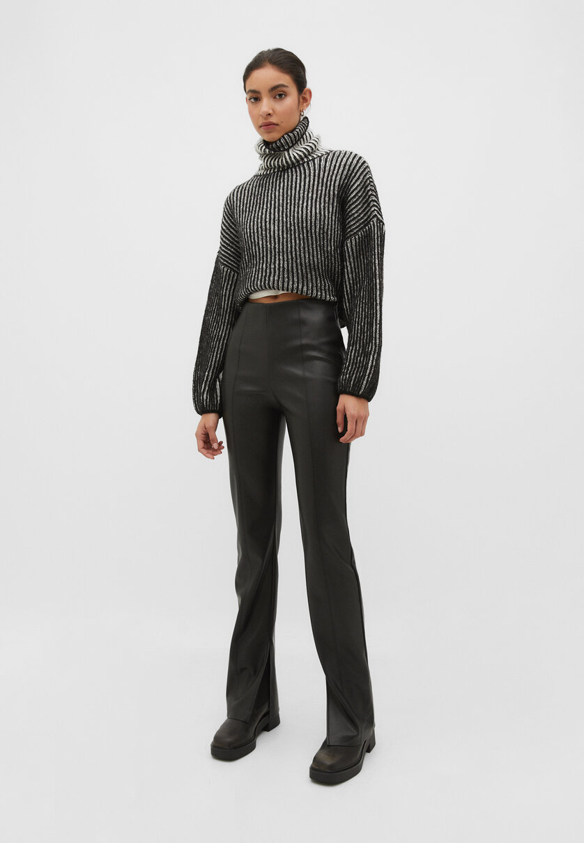 Flared leather effect trousers