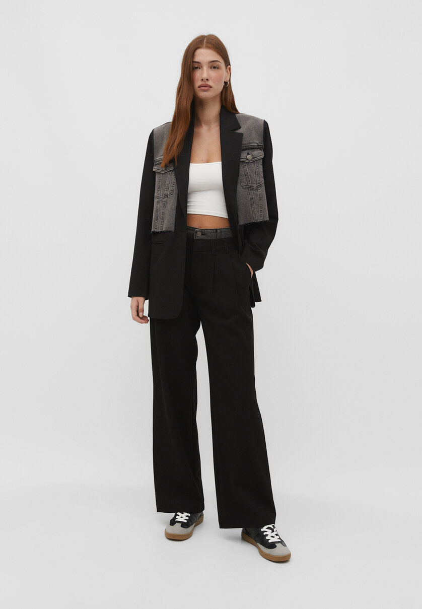 Trousers with denim waistband