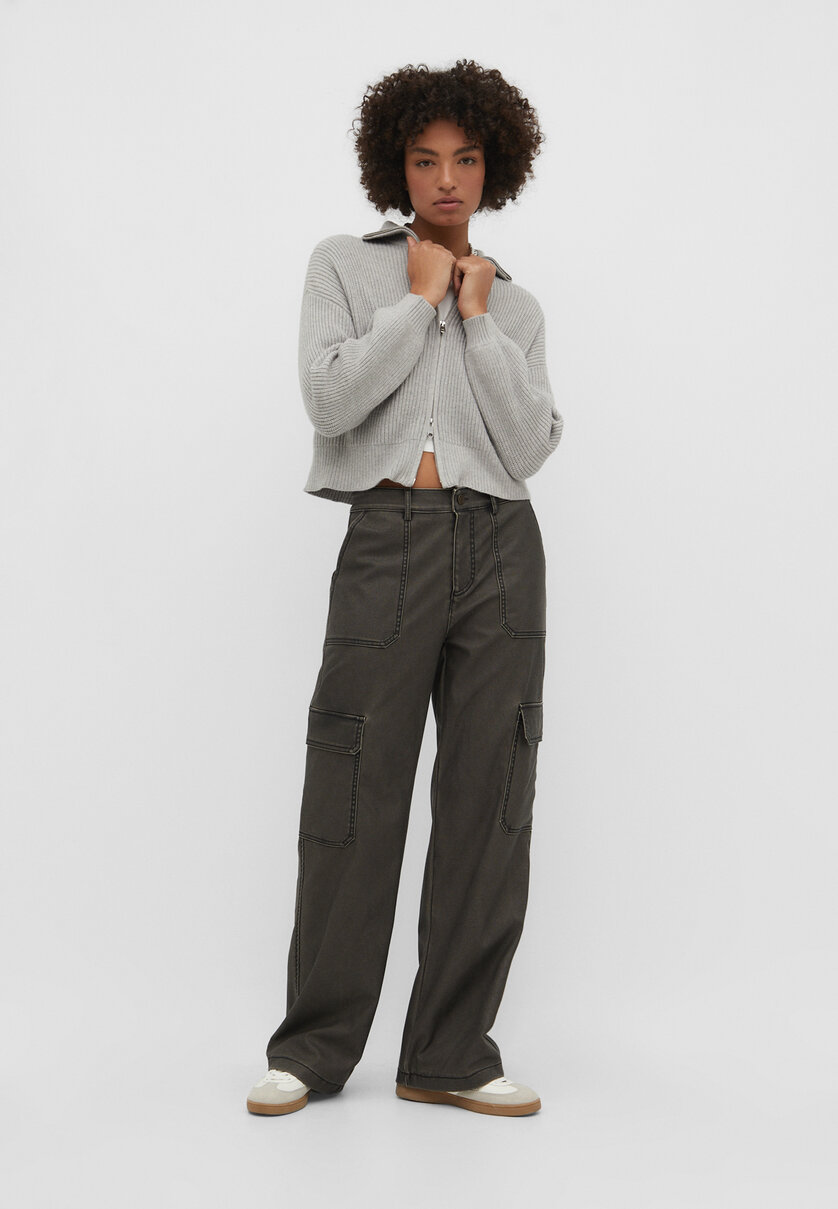 Faded leather effect cargo trousers