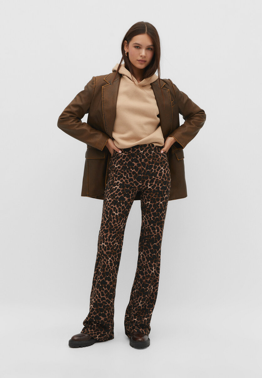 Animal print flared trousers