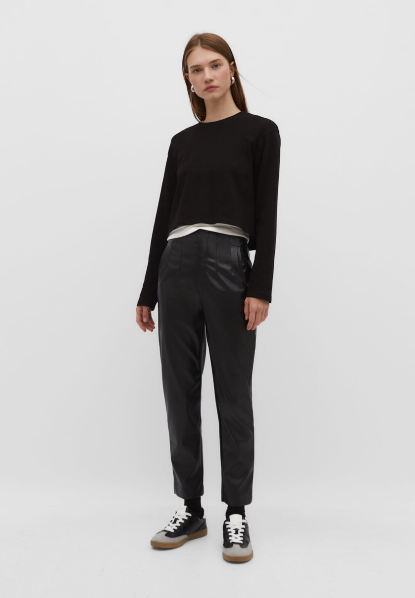 Smart leather effect trousers with darts