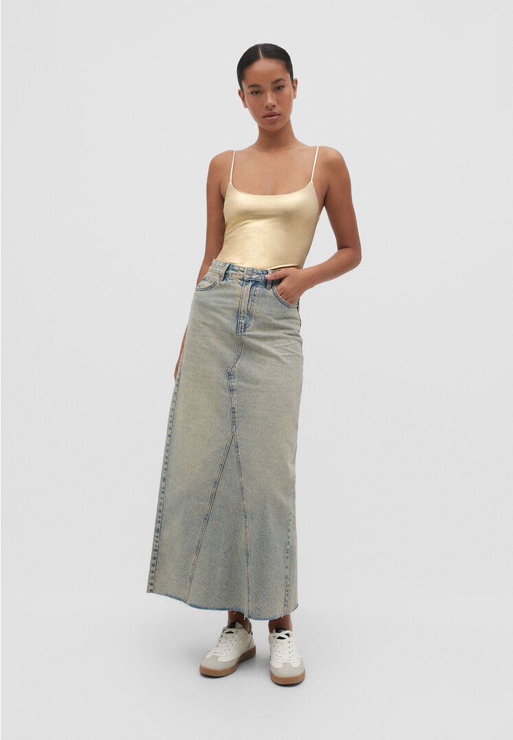 

Stradivarius Jeansowa spódnica maxi w stylu vintage Denim 32