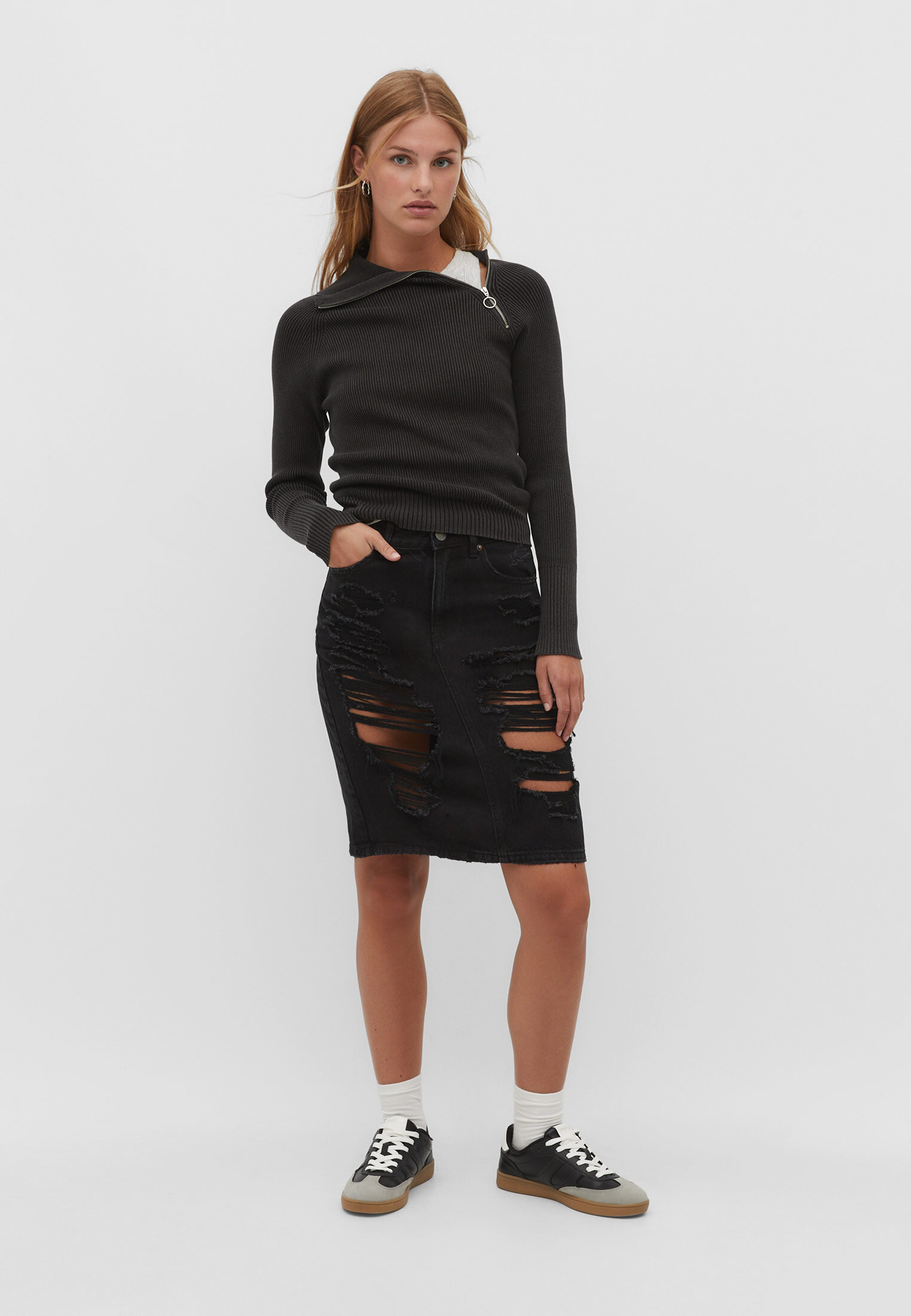 Jupe midi jean d chir Mode femme Stradivarius France