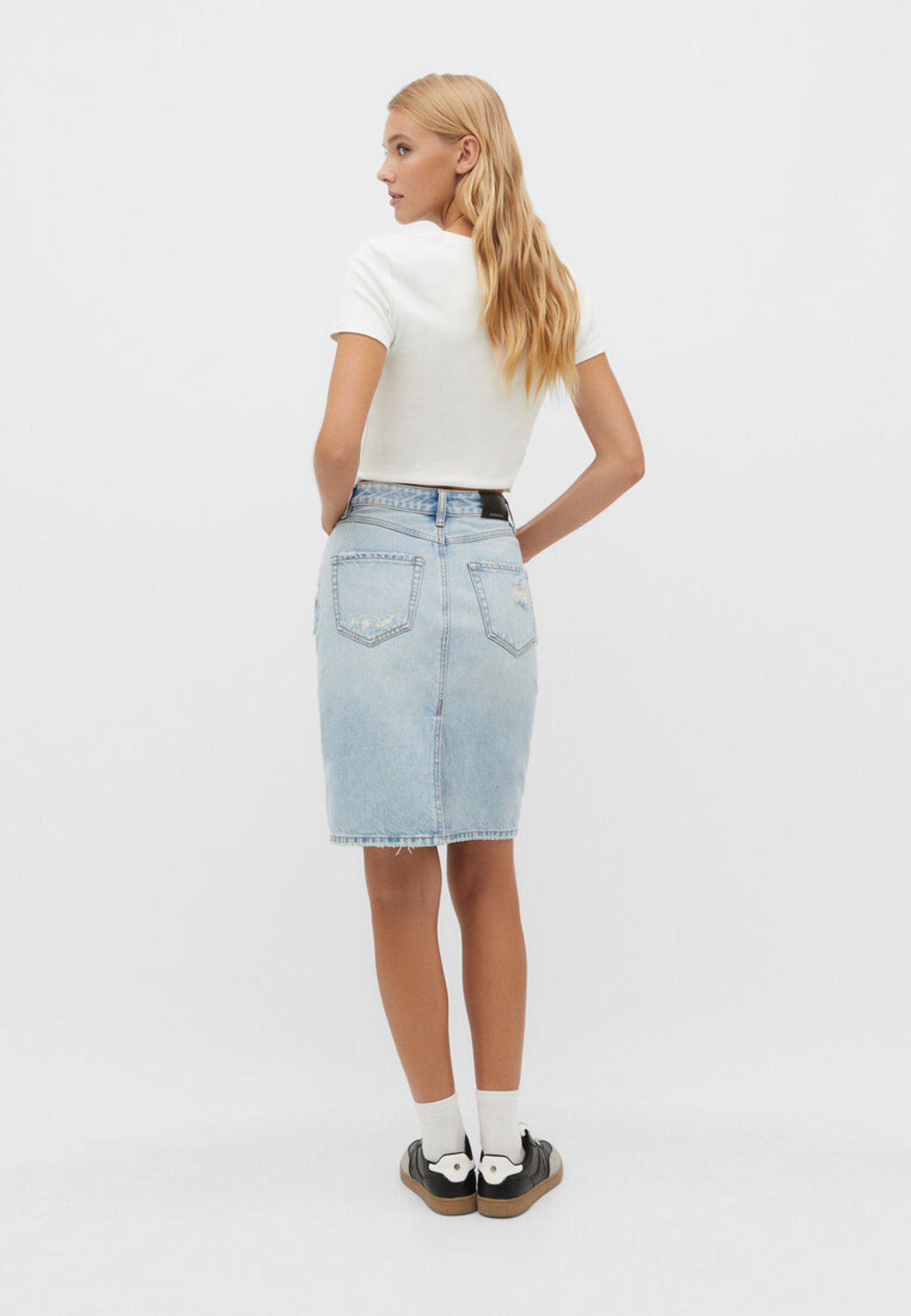 Falda midi denim rotos Stradivarius Mexico