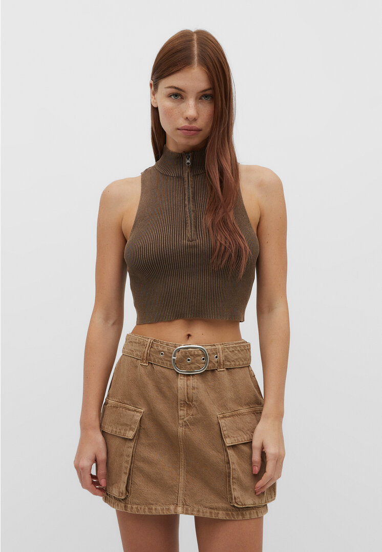 

Stradivarius Farbowana spódnica mini cargo Szary 32