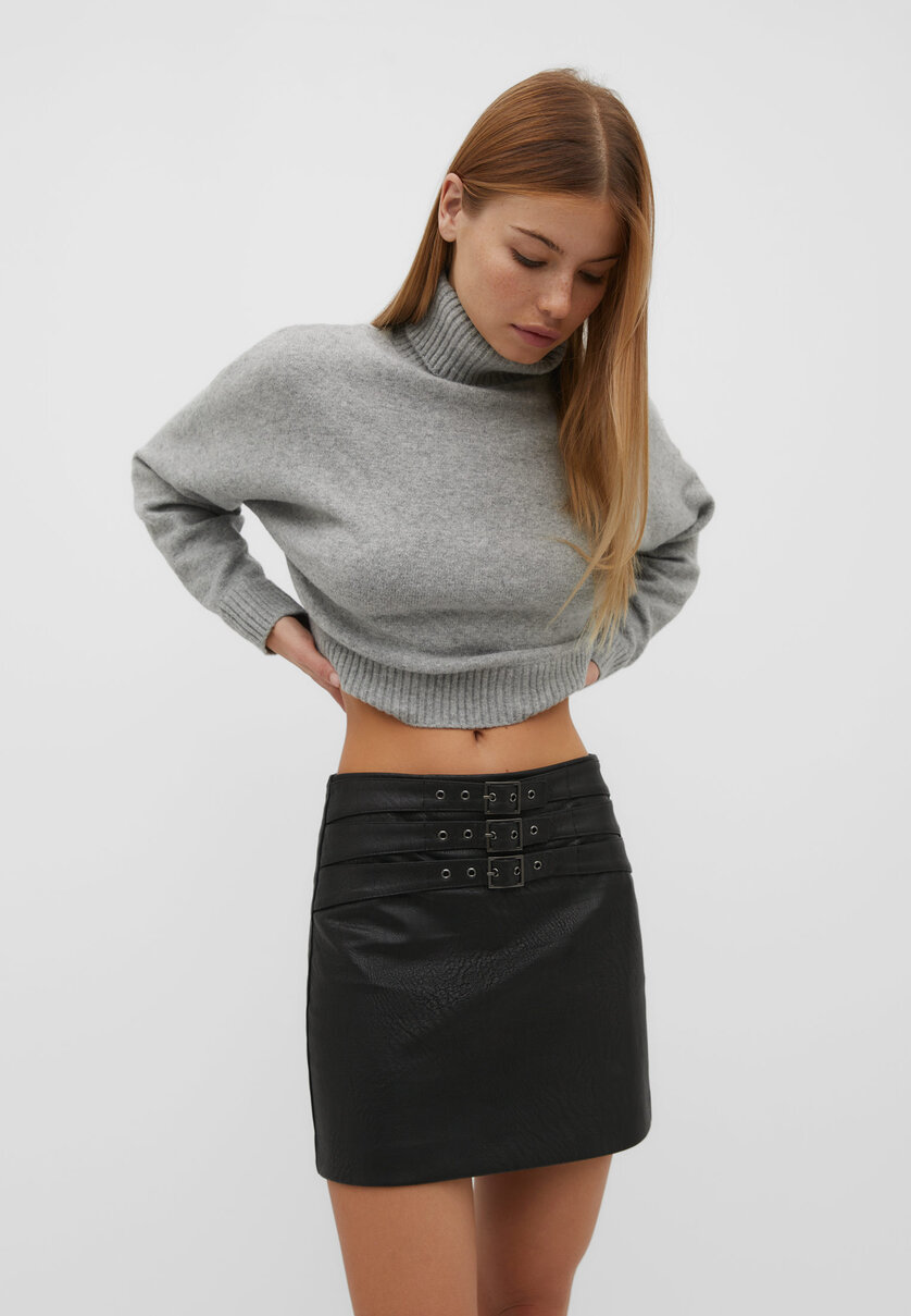 Multi-belt leather effect mini skirt