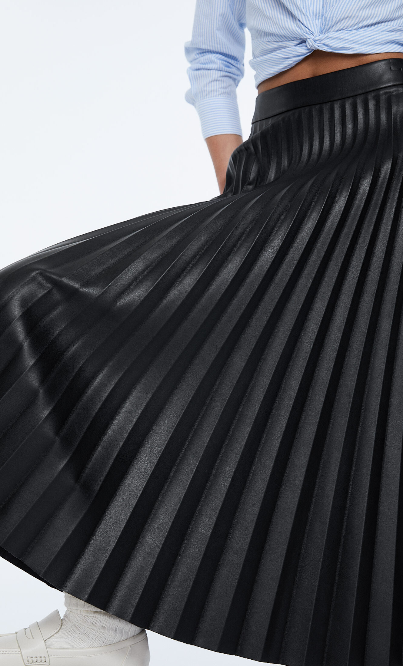 Pleated faux leather shop midi skirt topshop