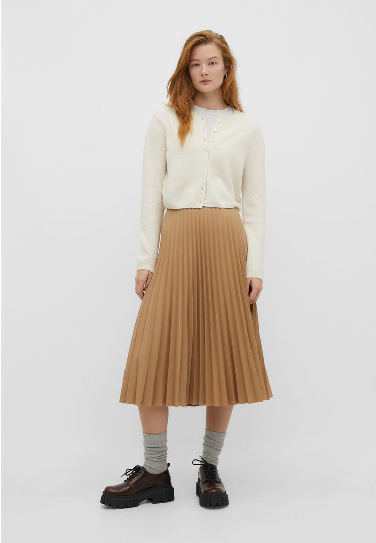 Stradivarius pleated midi skirt in clearance white