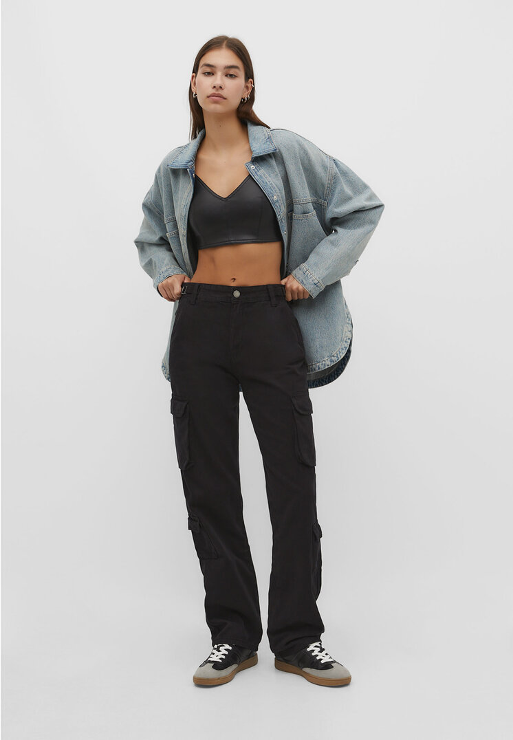 

Stradivarius Cargohose mit verstellbarem Bund Schwarz 38