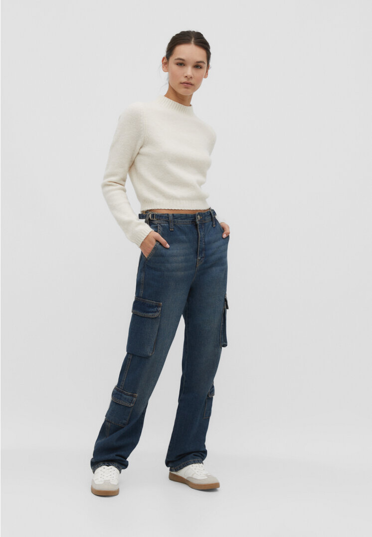 

Stradivarius Cargohose mit verstellbarem Bund Overdyed Denim 38