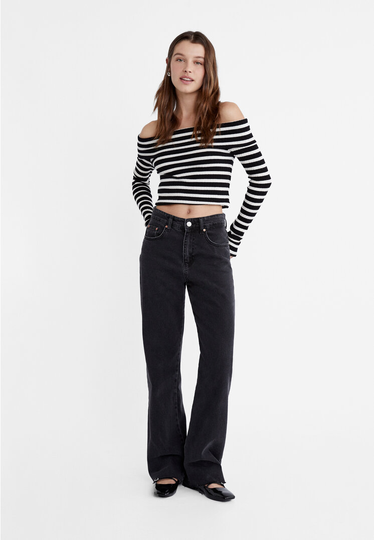 

Stradivarius Jeans D92 im Straight-Wide-Fit schwarzer Denim 34