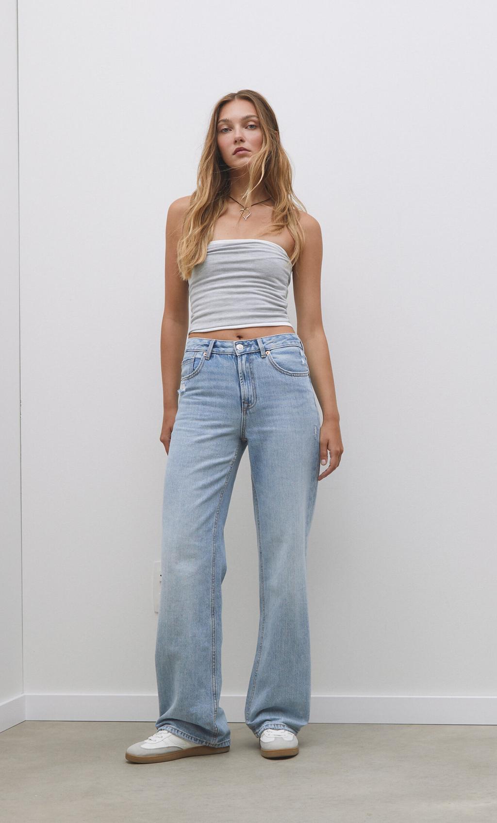 Cecil Glinsterende jeans met brede pijpen voor dames, Light Blue Used Wash, 26W / 32L Cecil Glinsterende jeans met brede pijpen voor dames, Light Blue Used Wash, 26W / 32L