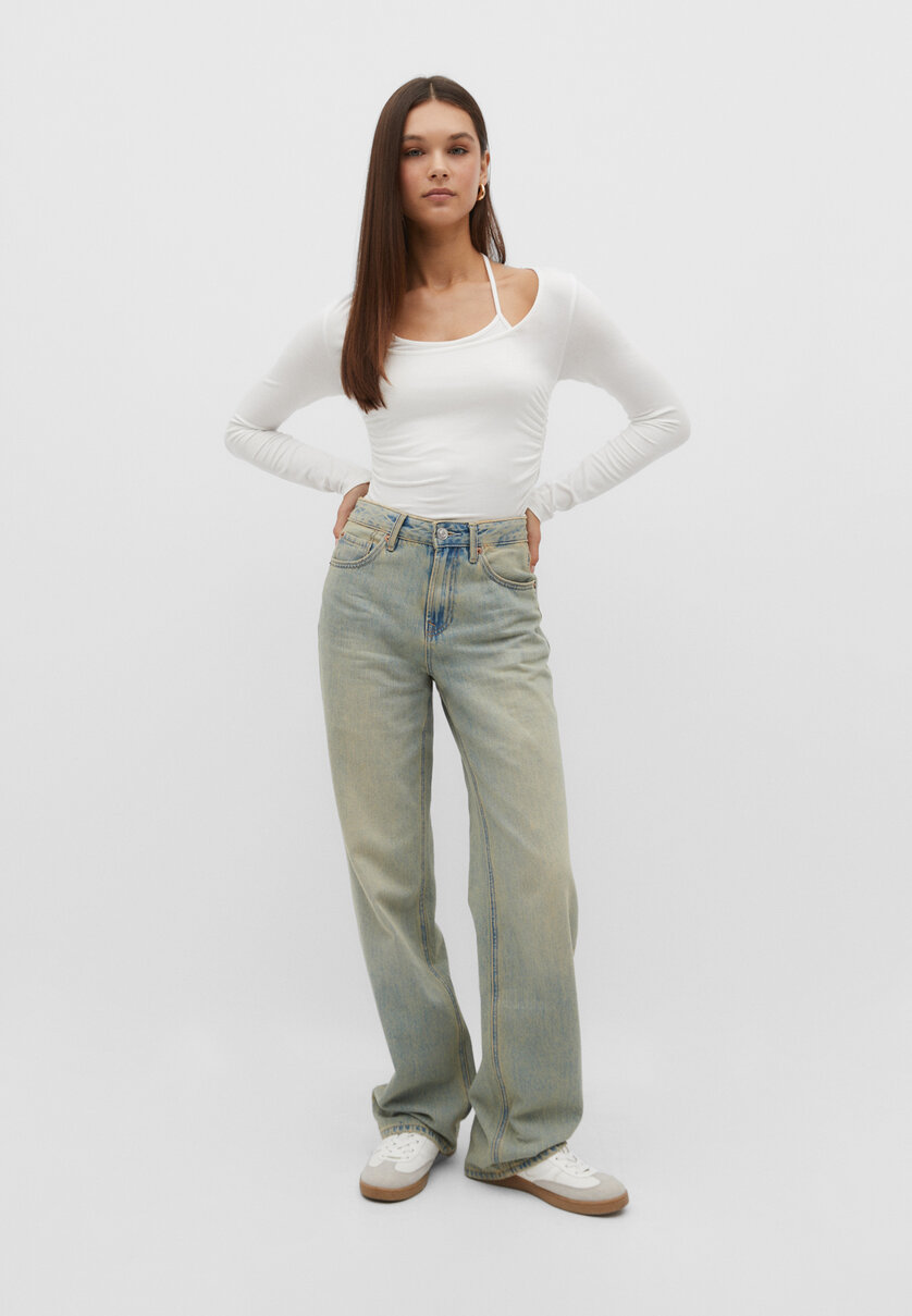 D92 široké džínsy rovného strihu
