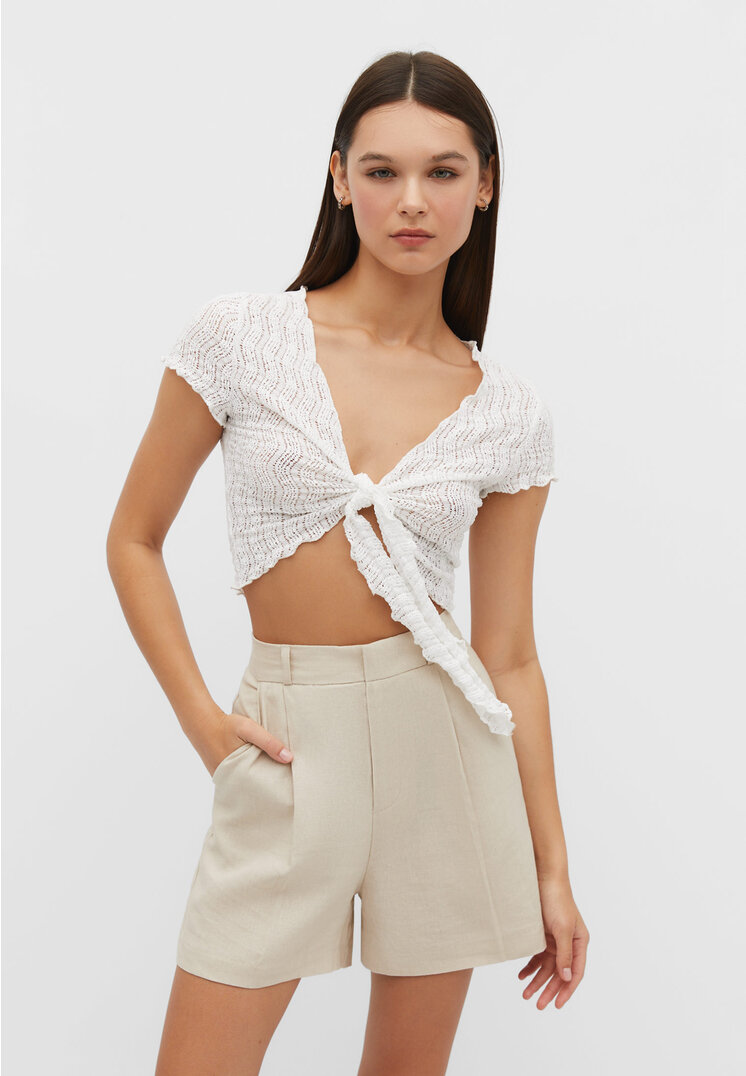 

Stradivarius Stoffshorts mit Bundfalten und Leinenanteil Steingrau 34