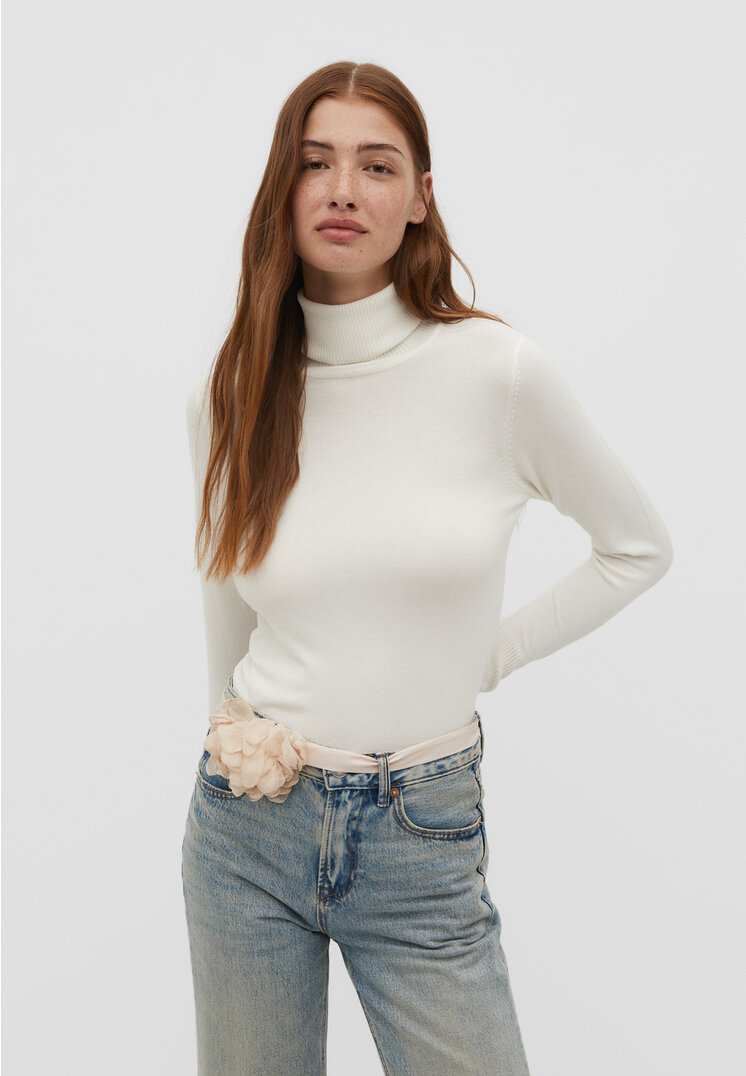

Stradivarius Dzianinowy sweter z golfem Ecru S