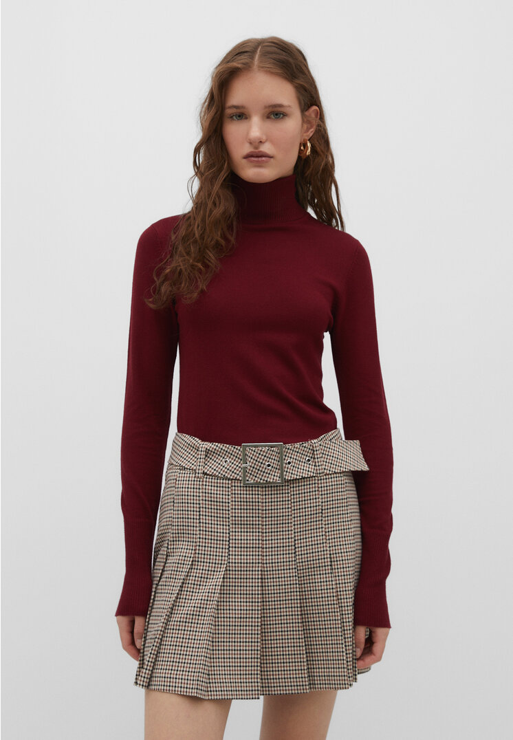

Stradivarius Strickpullover mit Rollkragen Granatrot XL