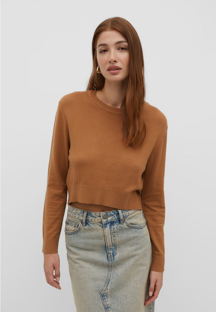 

Stradivarius Basic-Cropped-Pullover mit Rundausschnitt Karamell L