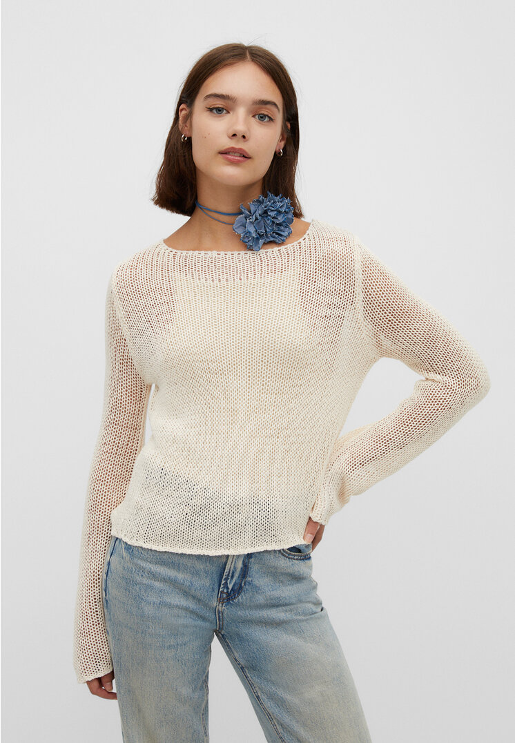 

Stradivarius Sweter basic z siateczkowej dzianiny Waniliowy S