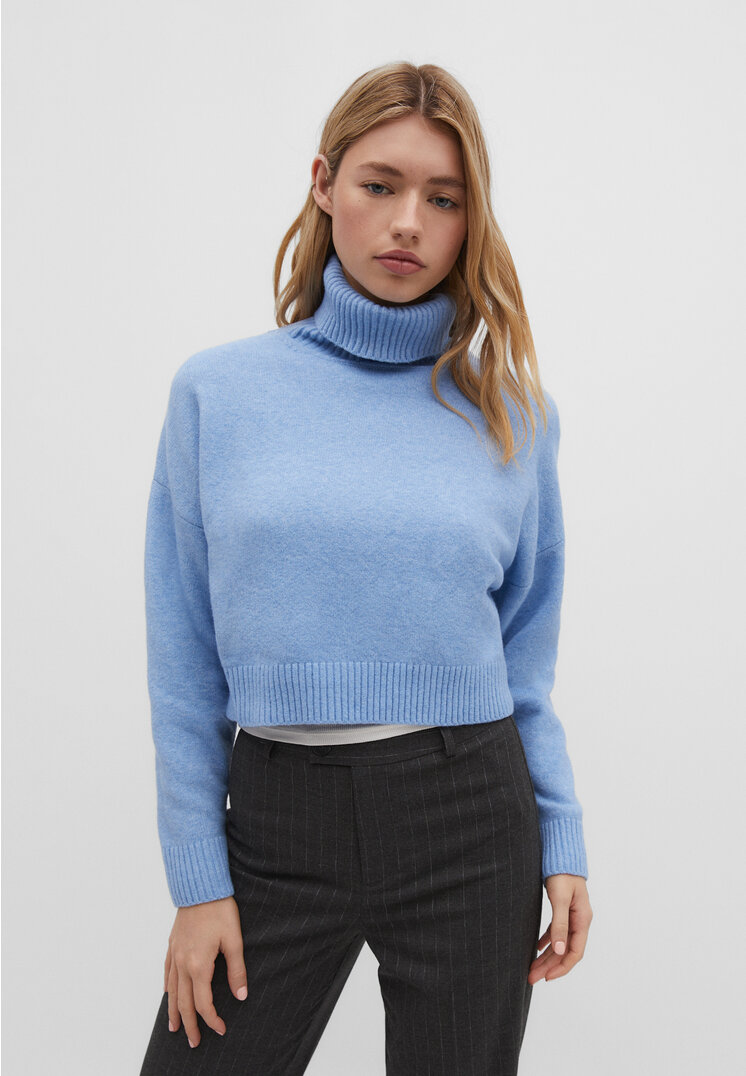 

Stradivarius Sweter z miękkiej dzianiny Soft Touch Błękitny XS