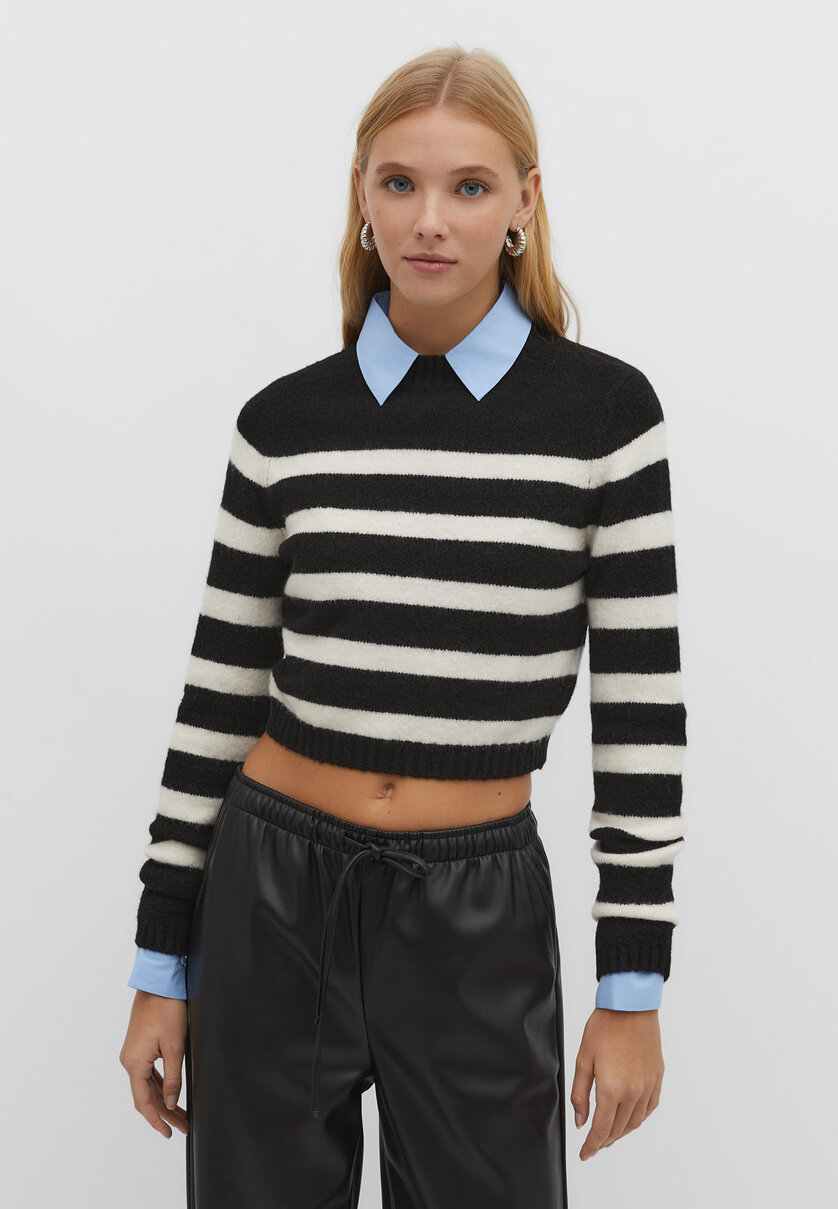 Soft-touch striped cropped sweater