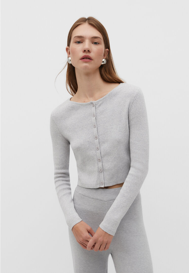Stradivarius Cardigan mit Knöpfen Grau Melange M