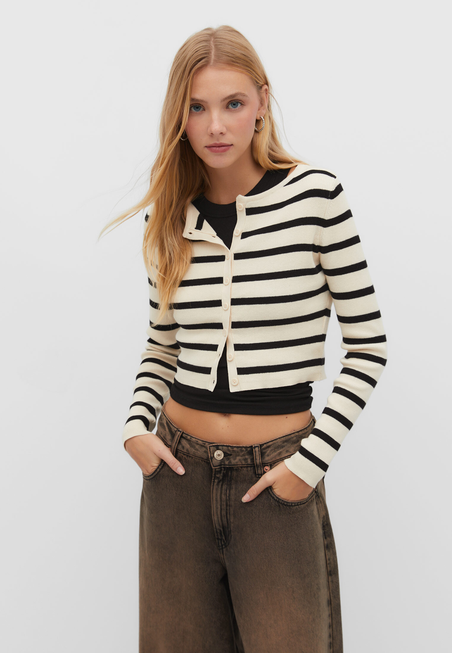 Striped knit cardigan sale