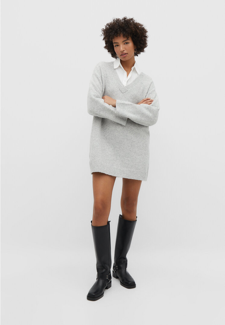 

Stradivarius Kurzes Strickkleid Grau Melange L