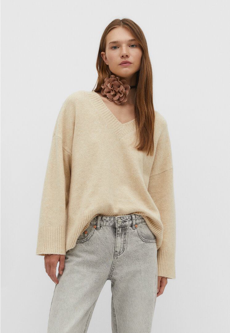 

Stradivarius Weicher Pullover mit V-Ausschnitt Steingrau S