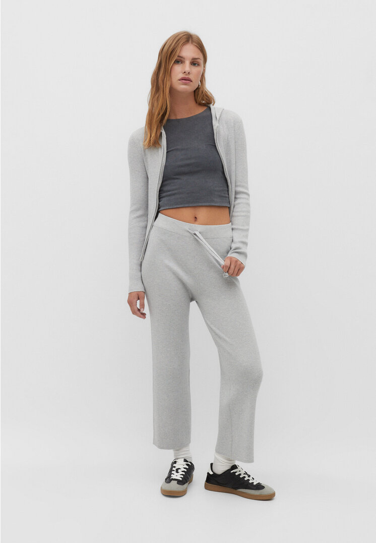 Stradivarius Spodnie culotte z dzianiny Popielaty L