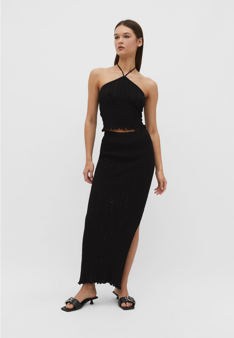 

Stradivarius Neckholder-Top mit lockerem Strickmuster Schwarz L