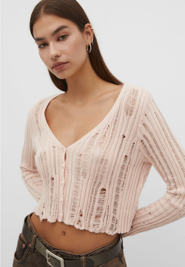 

Stradivarius Strickjacke mit Lochmuster Hellbeige S