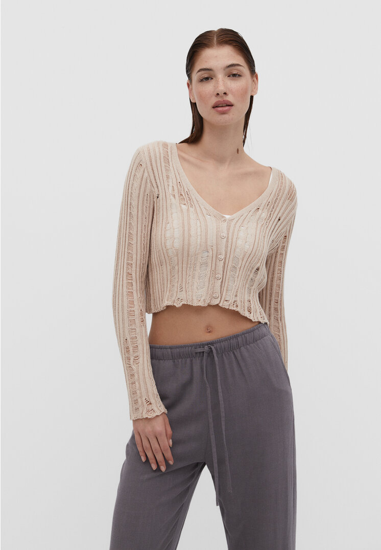 

Stradivarius Strickjacke mit Lochmuster Steingrau L