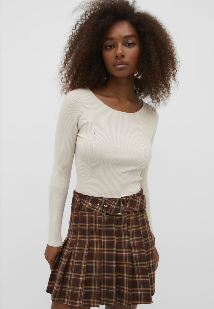 

Stradivarius Strickpullover in Wickeloptik am Rücken Steingrau M