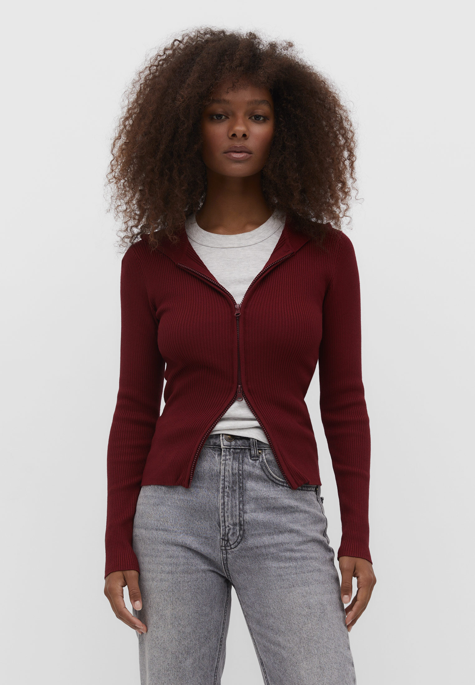 Knit cardigan with hood