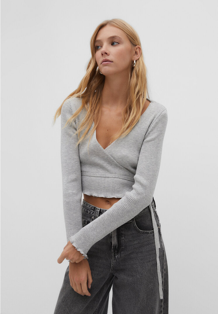 

Stradivarius Strickcardigan im Ballerina-Stil Grau Melange XS