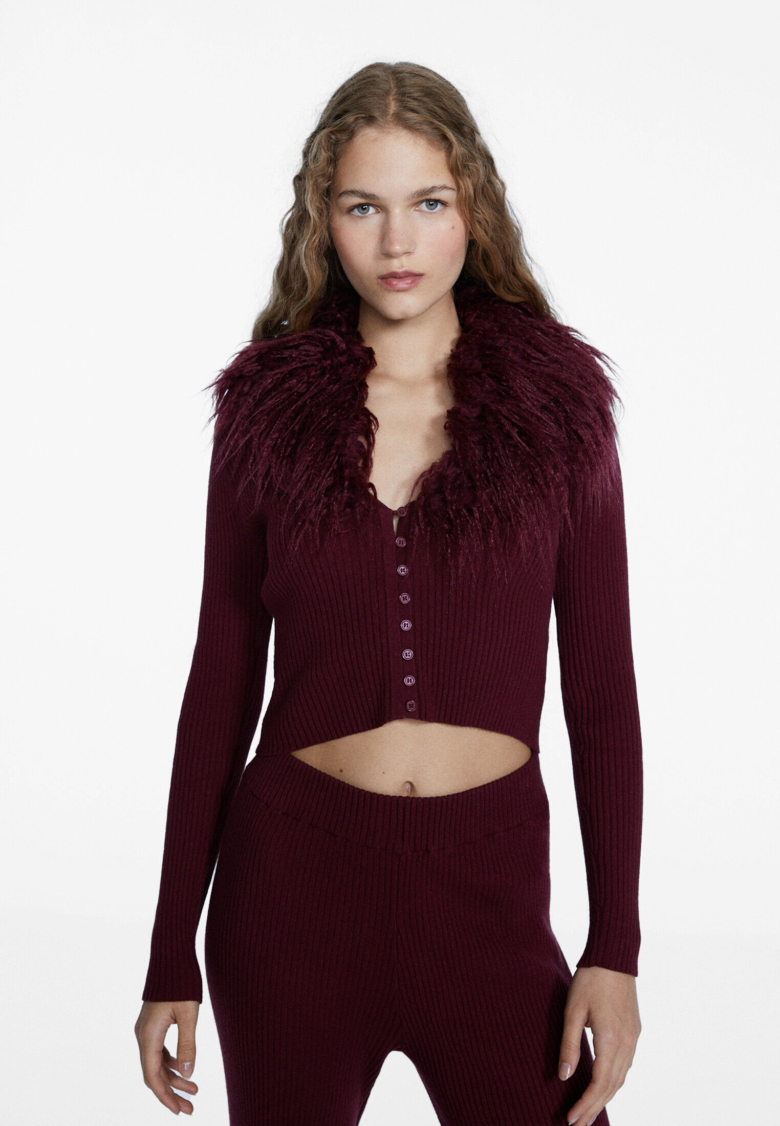 Faux fur knit cardigan - Women's fashion | Stradivarius United Kingdom