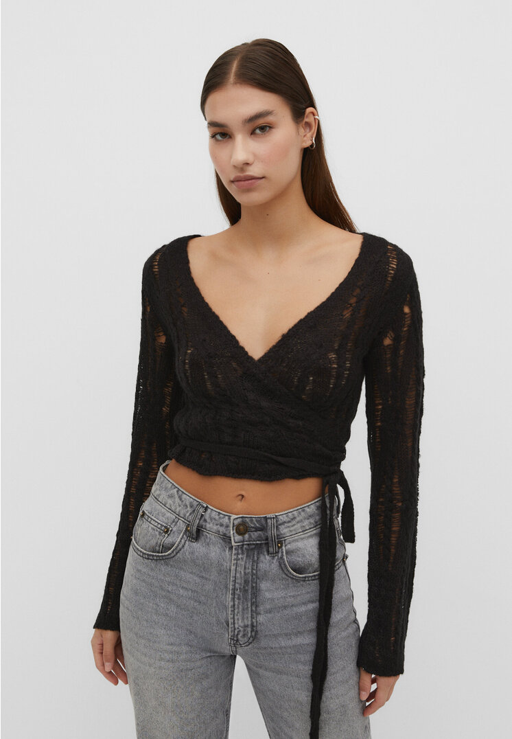 

Stradivarius Ballerina-Pullover mit lockerem Strickmuster Schwarz M
