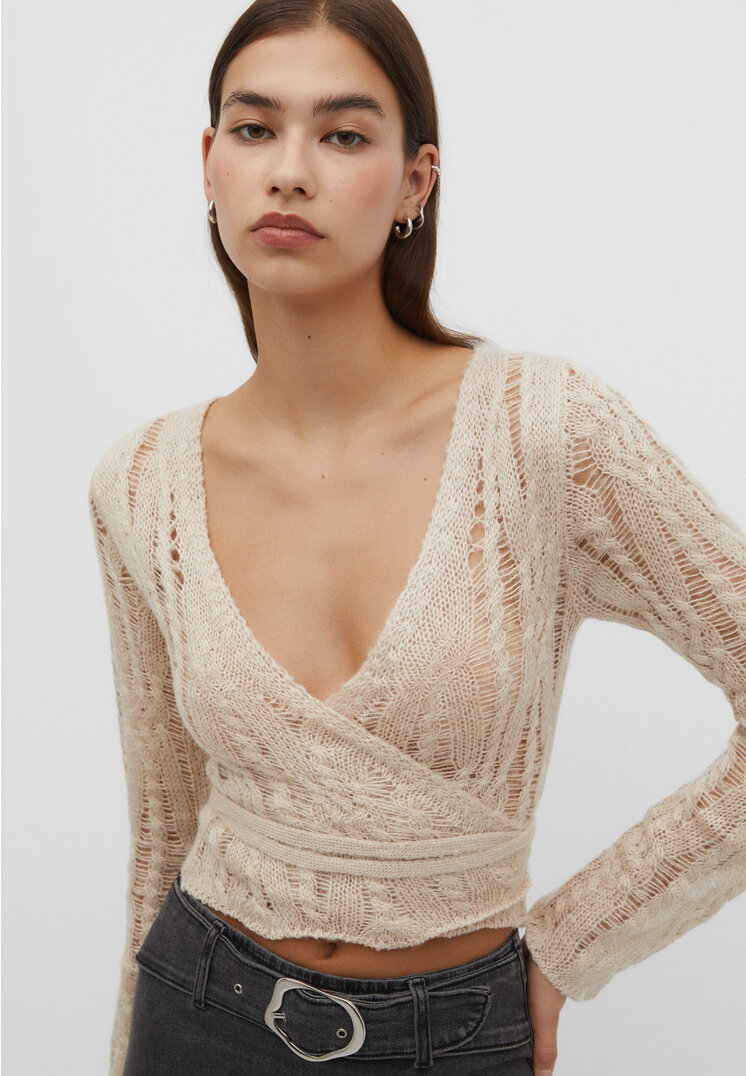 

Stradivarius Ballerina-Pullover mit lockerem Strickmuster Steingrau S