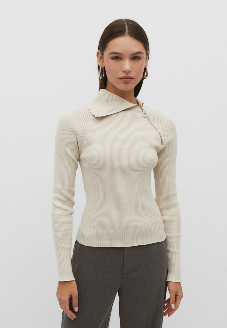

Stradivarius Strickpullover mit Rollkragen und Reißverschluss Steingrau L