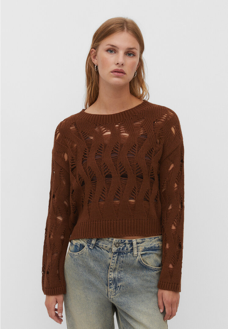 

Stradivarius Offener Pullover mit lockerem Strickmuster Braun M