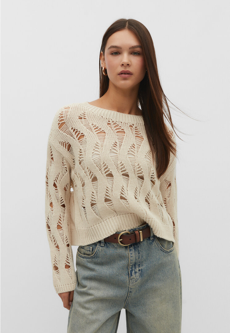 

Stradivarius Sweter z ażurowej dzianiny Szary S