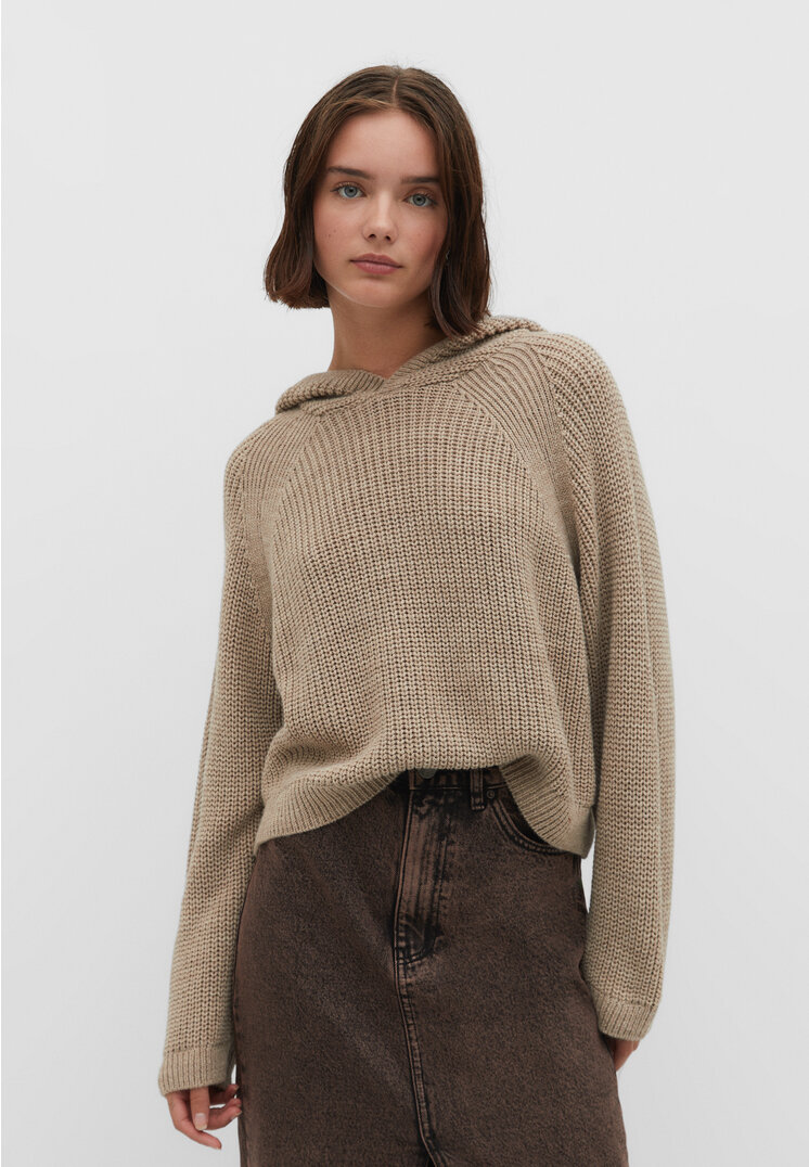 

Stradivarius Dzianinowy sweter z kapturem Jasny wielbłądzi XL