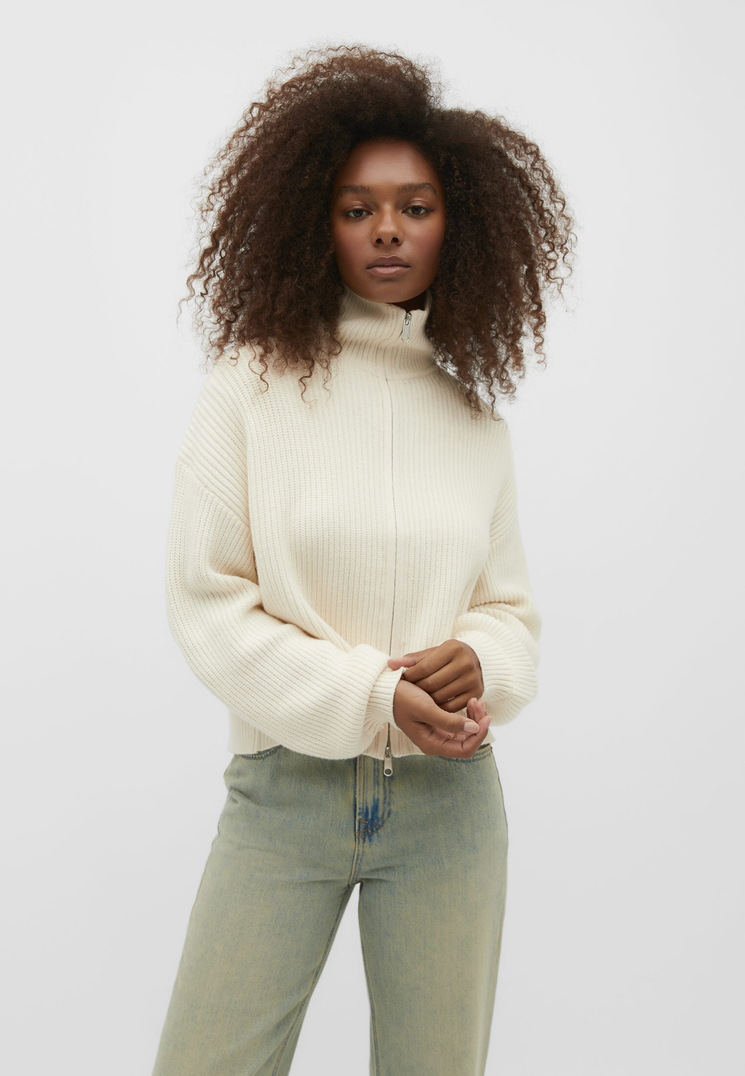 Zip-up knit cardigan - Women's fashion | Stradivarius United Kingdom