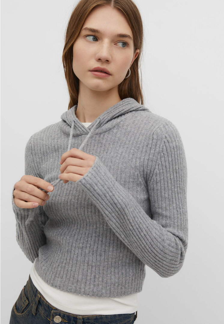 

Stradivarius Sweter z kapturem, z miękkiej w dotyku tkaniny Popielaty M
