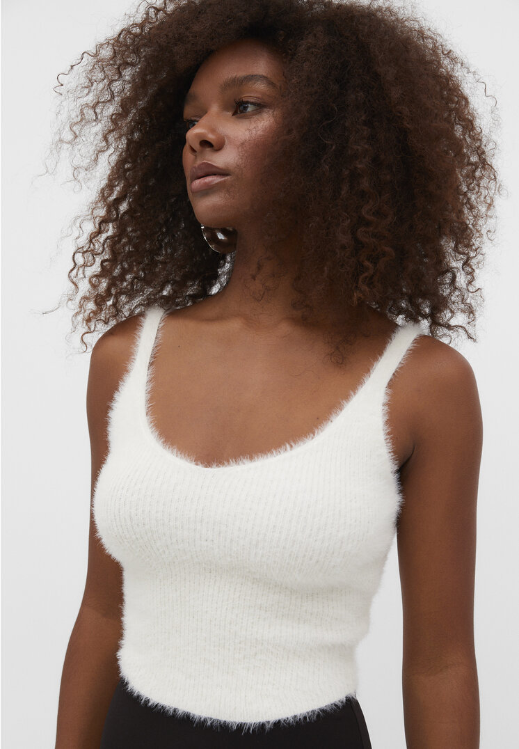 Stradivarius Stricktop aus Kunstfell Ecru M