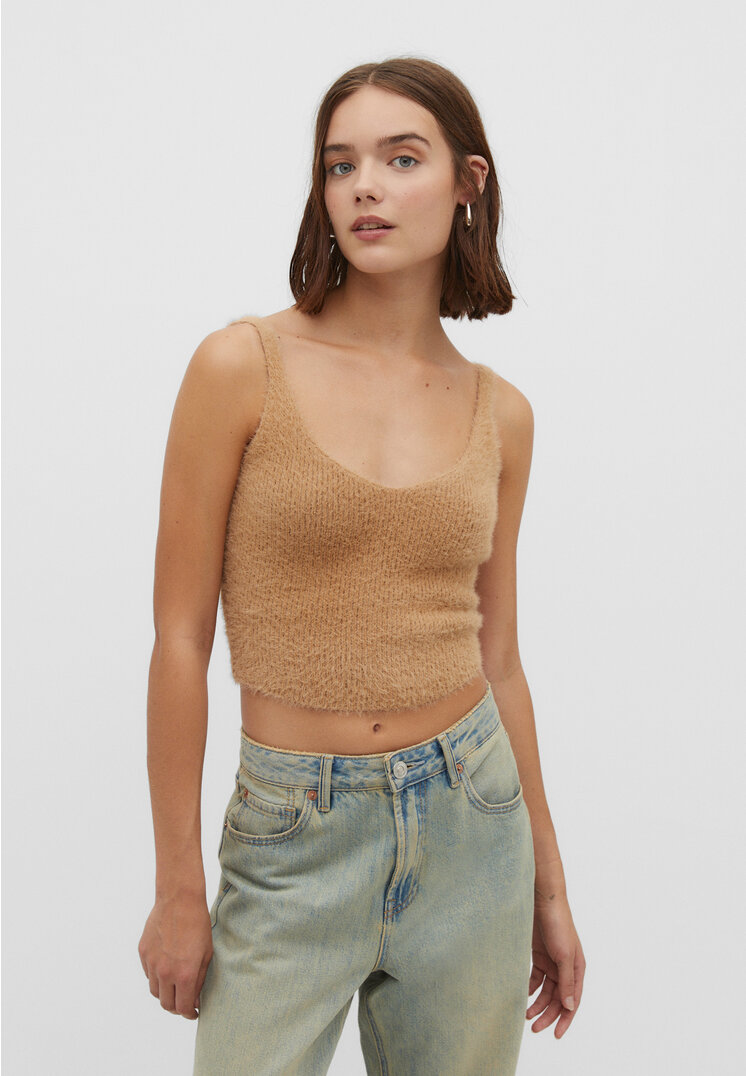 

Stradivarius Stricktop aus Kunstfell Beige M